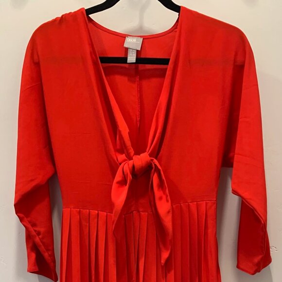ASOS Red Sheer Pleated Midi Dress with Front Tie Size 2 - Picture 2 of 6